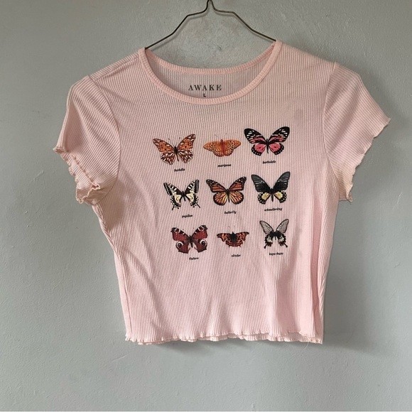 Awake Butterfly Short Sleeve Crop Top Pink Large - Picture 3 of 8